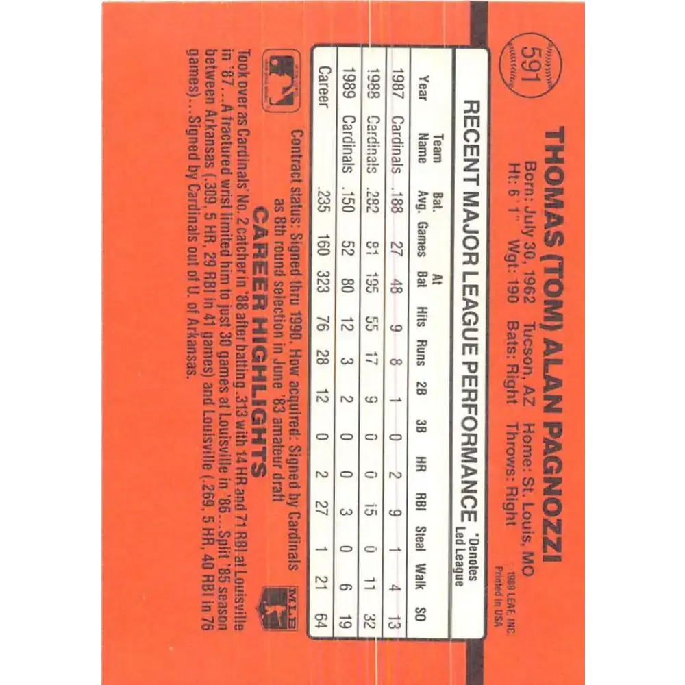 1990 Donruss #591 Tom Pagnozzi DP VG-EX St. Louis Cardinals Baseball Card - Baseball Card Single