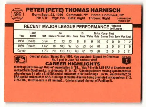 Baseball card statistics for 1990 Donruss Pete Harnisch Baltimore Orioles Original gloss, Harnisch Baltimore Orioles Baseball Cards EX