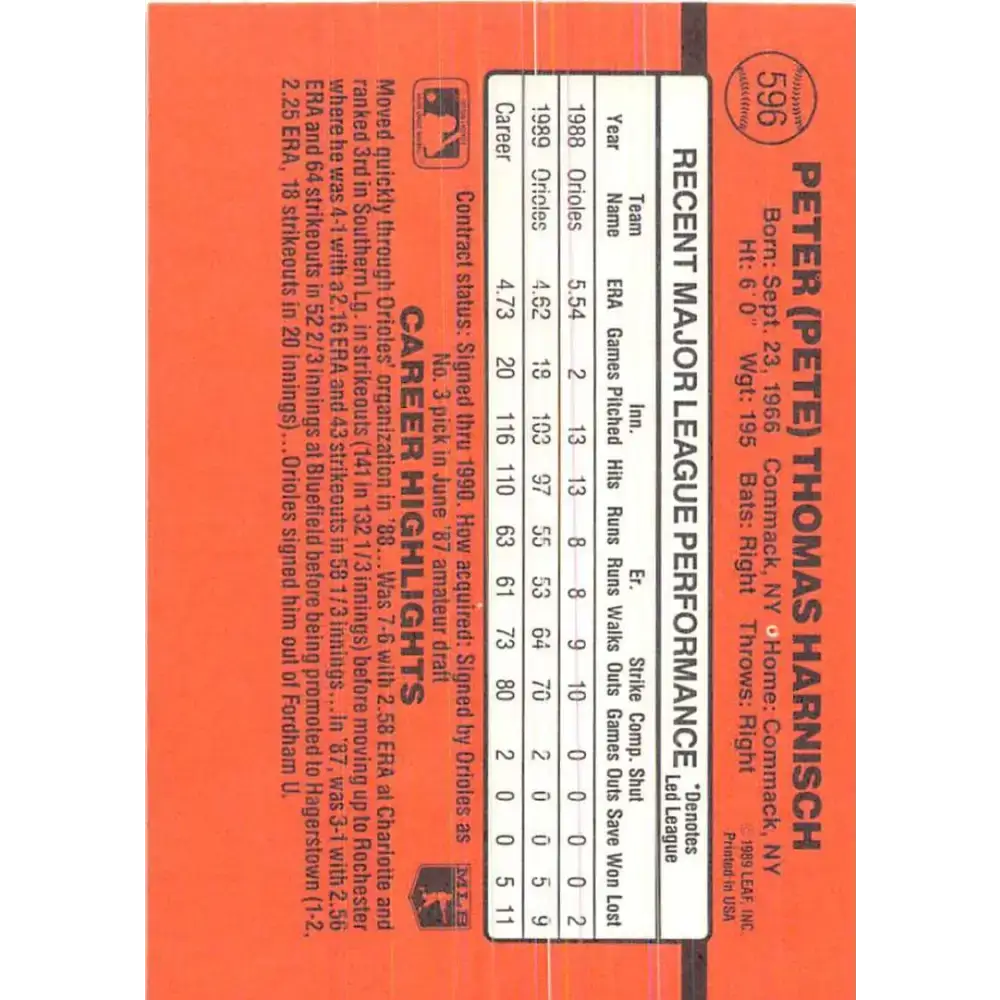 1990 Donruss #596 Pete Harnisch DP VG-EX Baltimore Orioles Baseball Card - Baseball Card Single