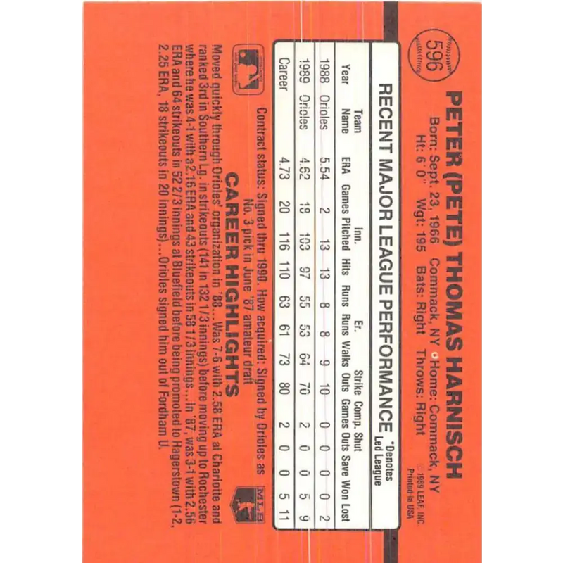 1990 Donruss #596 Pete Harnisch DP VG-EX Baltimore Orioles Baseball Card - Baseball Card Single