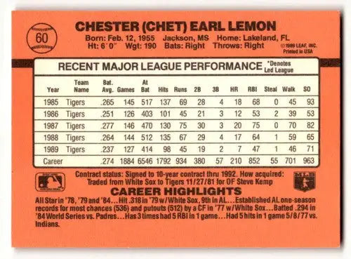 Chester Lemon Detroit baseball card from 1990 Donruss #60 with original gloss