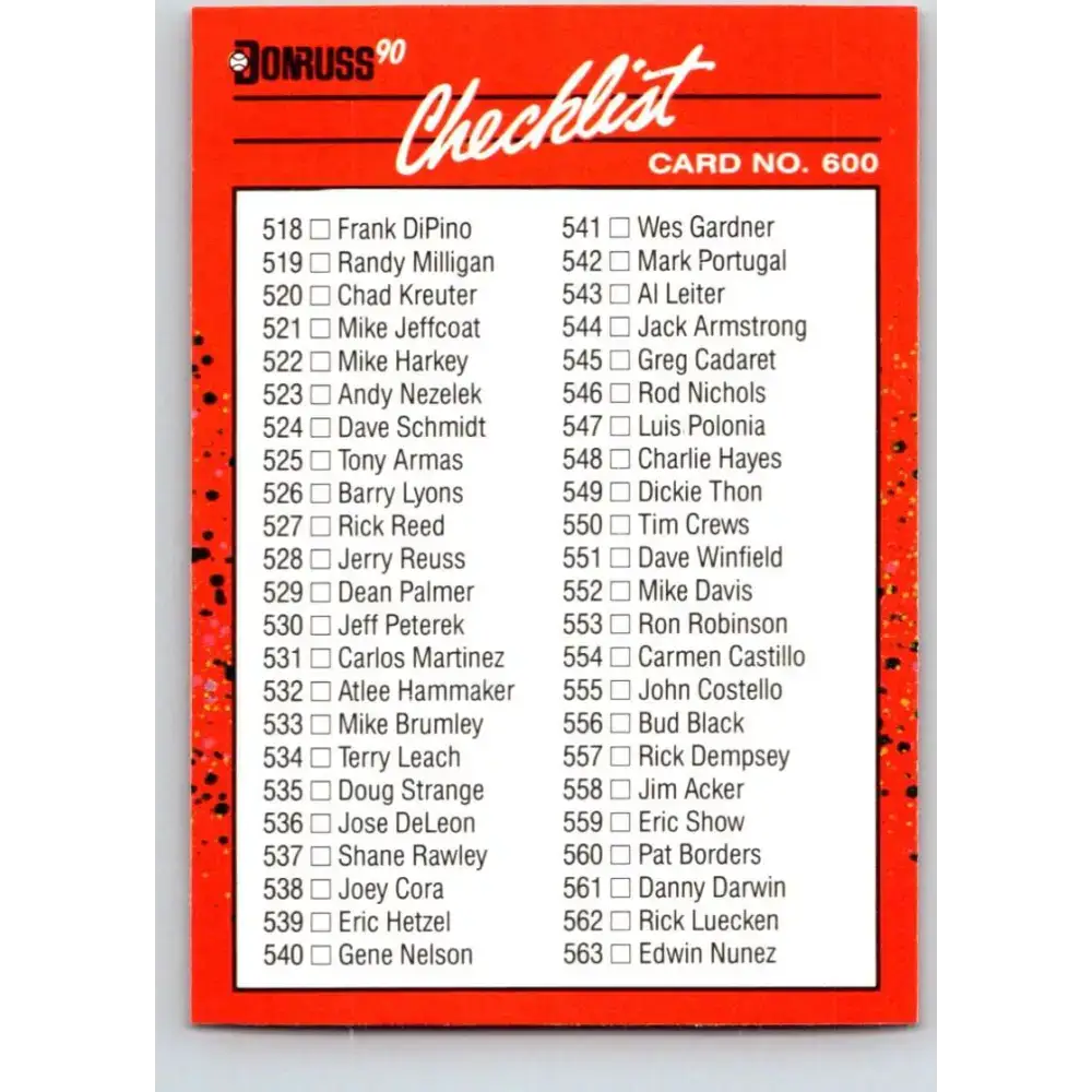 1990 Donruss #600a Checklist 538-639 VG-EX Various Baseball Card - Baseball Card Single