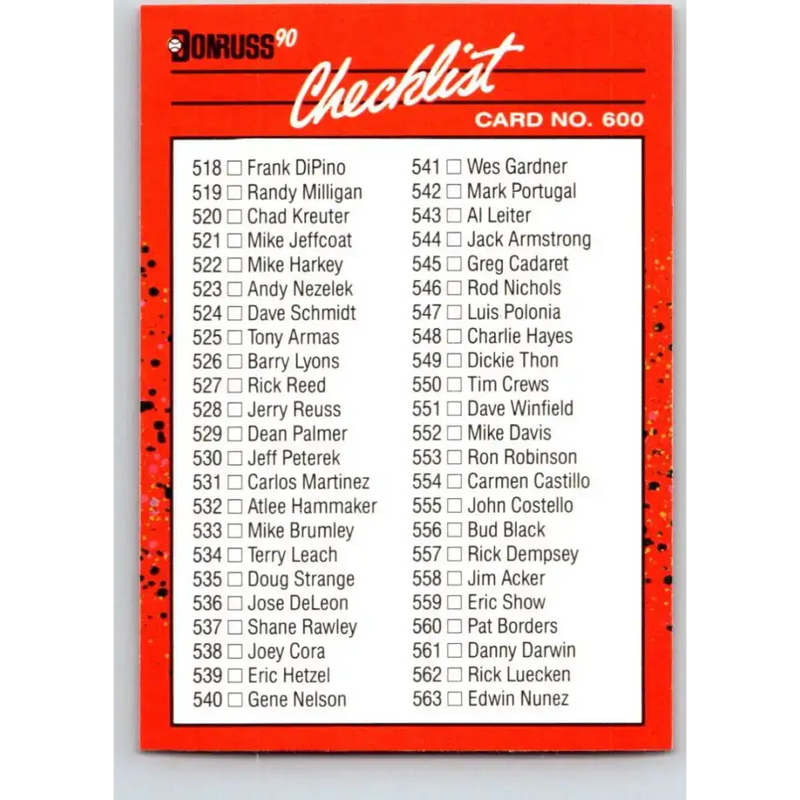 1990 Donruss #600a Checklist 538-639 VG-EX Various Baseball Card - Baseball Card Single