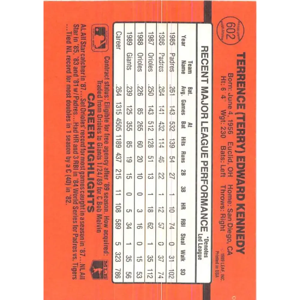1990 Donruss #602 Terry Kennedy DP VG-EX San Francisco Giants Baseball Card - Baseball Card Single