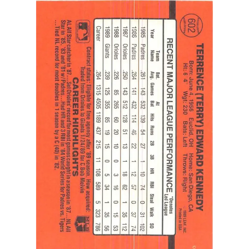 1990 Donruss #602 Terry Kennedy DP VG-EX San Francisco Giants Baseball Card - Baseball Card Single