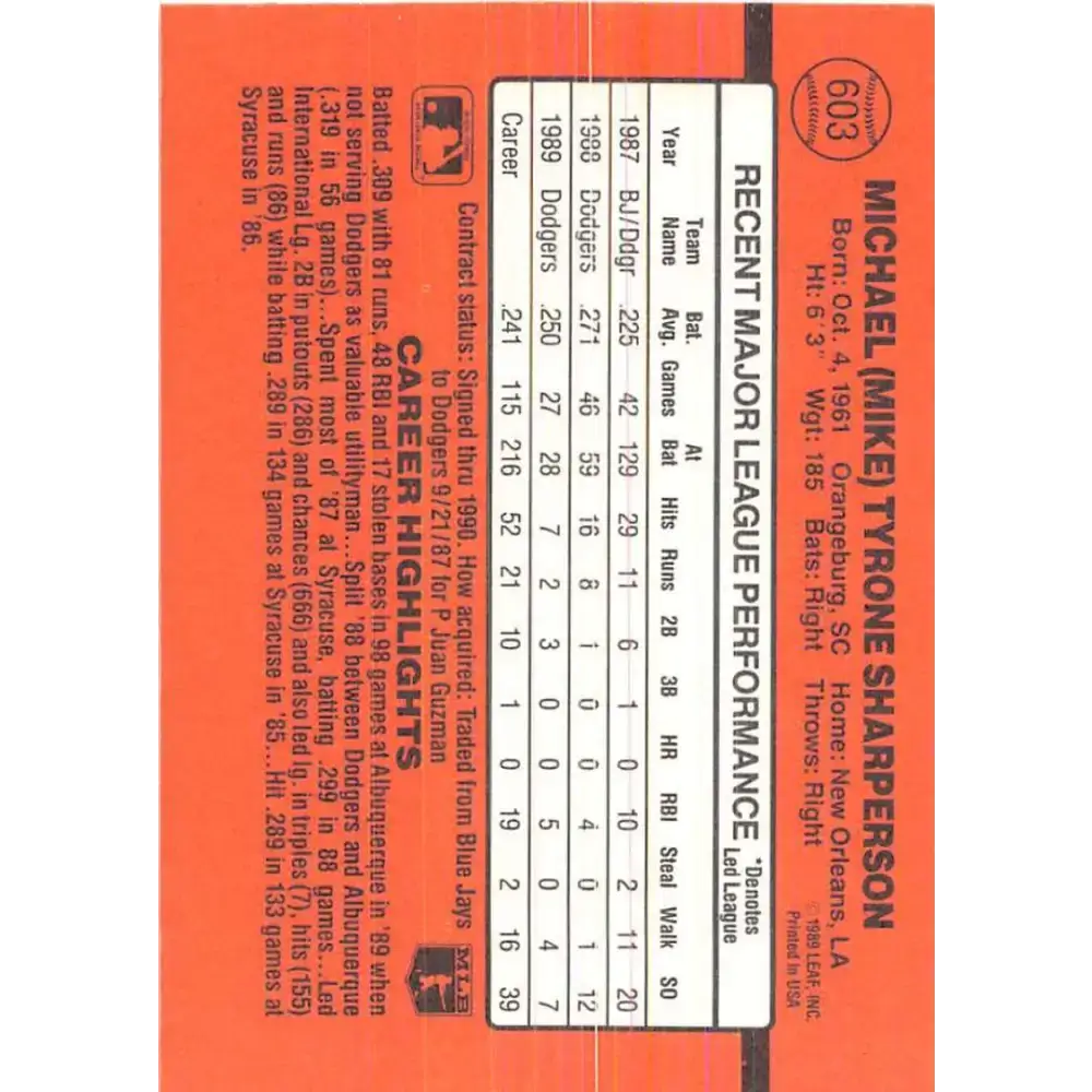 1990 Donruss #603 Mike Sharperson DP VG-EX Los Angeles Dodgers Baseball Card - Baseball Card Single