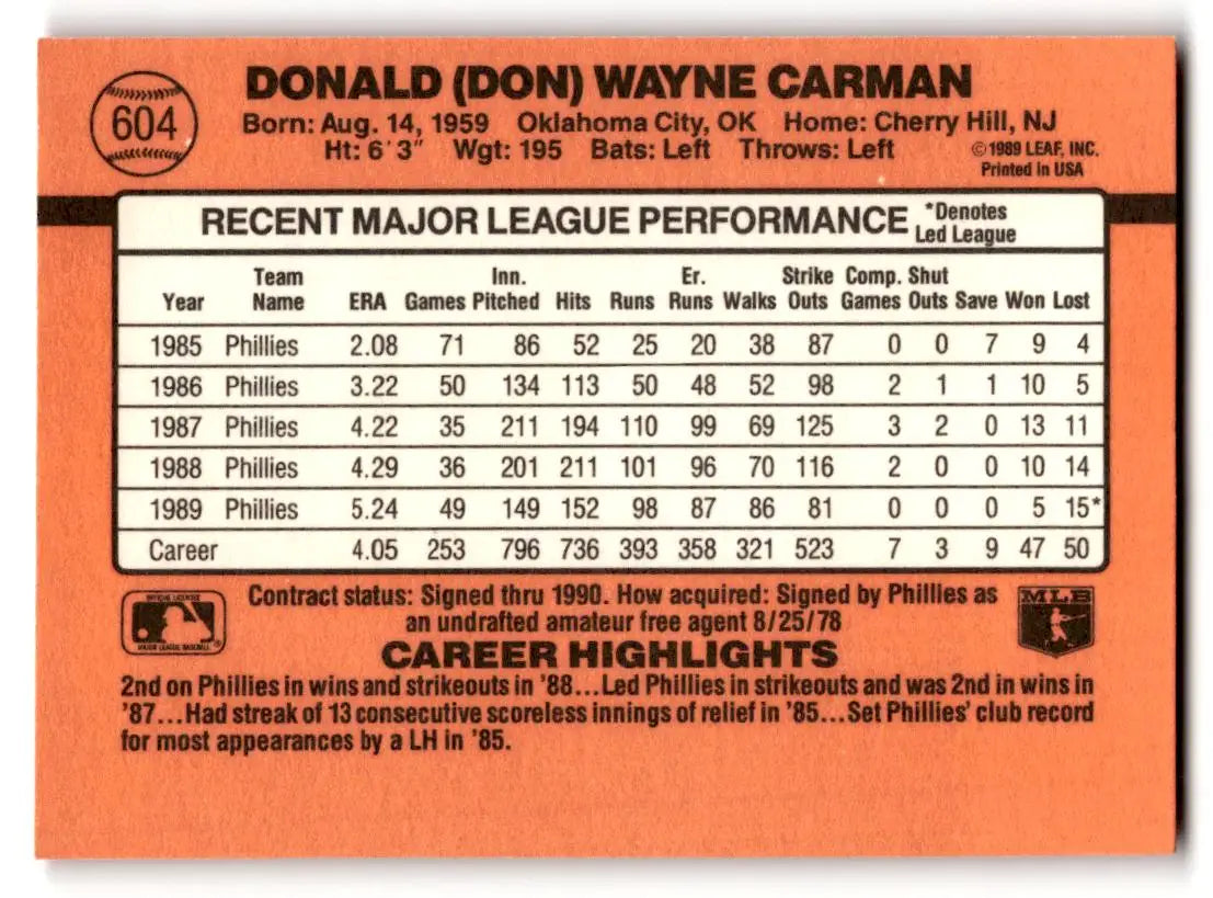 1990 Donruss #604 Don Carman - Baseball Card Single