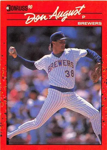 Original gloss Don August baseball card from 1990 Donruss NM-MT Brewers collection