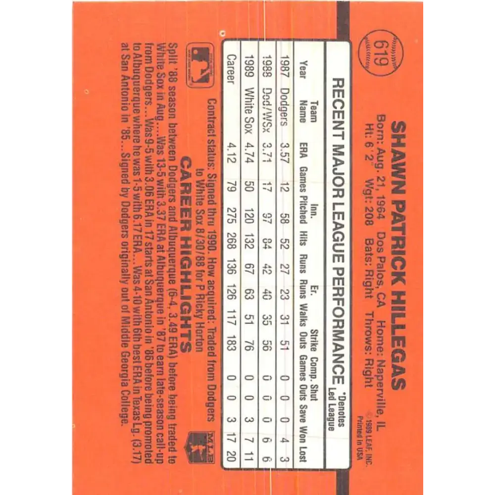 1990 Donruss #619 Shawn Hillegas DP VG-EX Chicago White Sox Baseball Card - Baseball Card Single