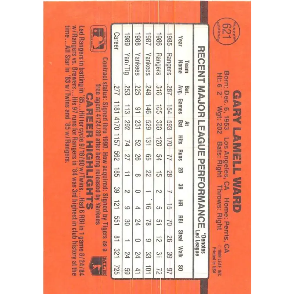 1990 Donruss #621 Gary Ward DP VG-EX Detroit Tigers Baseball Card - Baseball Card Single