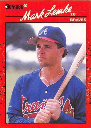 Original gloss Mark Lemke baseball card from 1990 Donruss #624 Lemke DP NM-MT