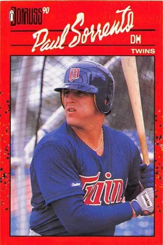 Vintage 1990 Donruss Paul Sorrento Twins sports card with original gloss, NM-MT RC