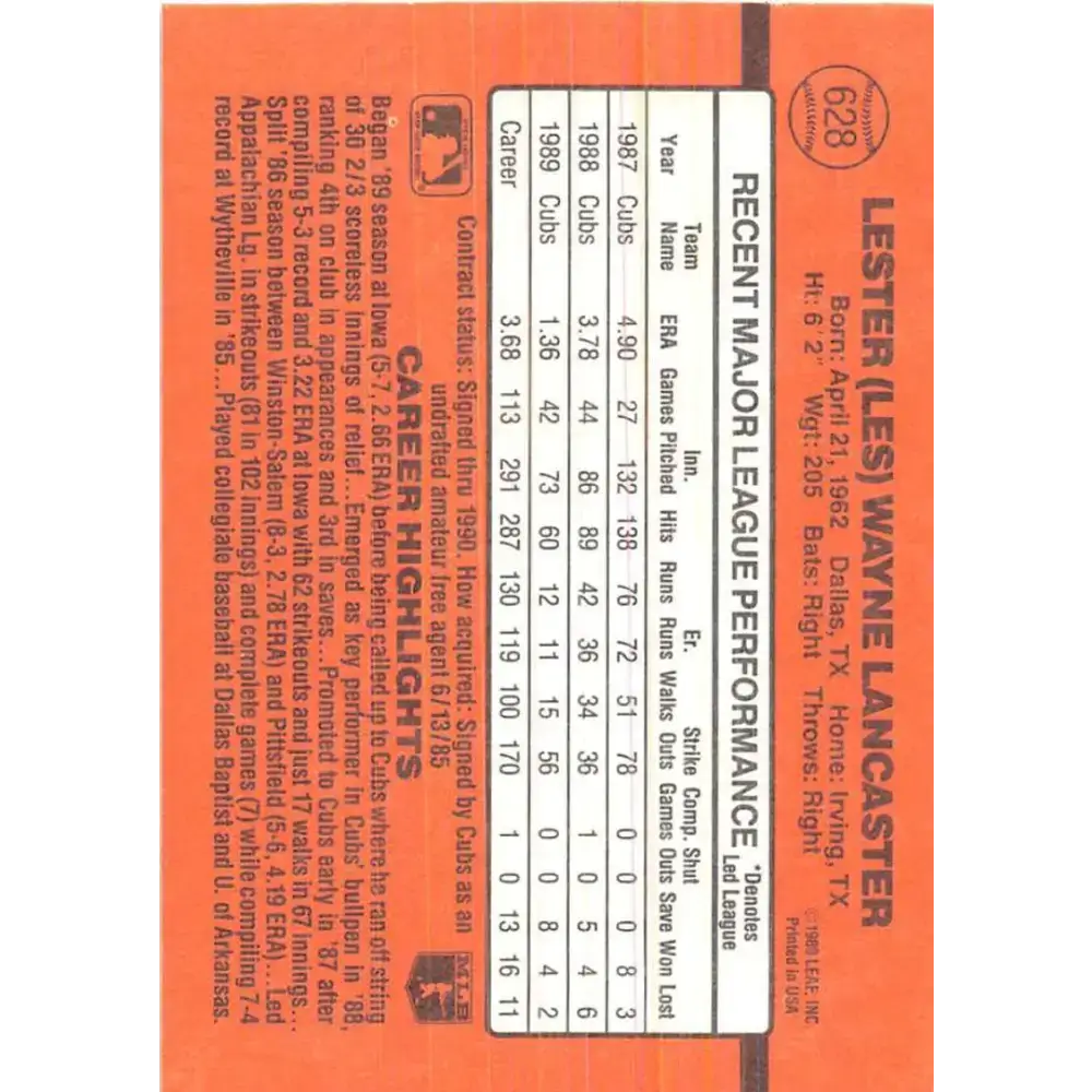 1990 Donruss #628 Les Lancaster DP VG-EX Chicago Cubs Baseball Card - Baseball Card Single