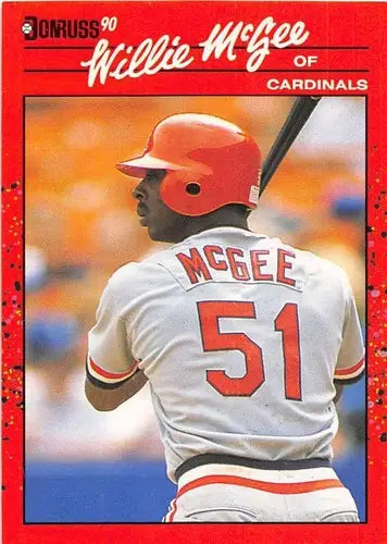 Original gloss Willie McGee baseball card 1990 Donruss NM-MT Cardinals ID 5217