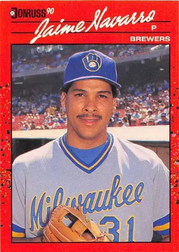 Original gloss Jaime Navarro baseball card from 1990 Donruss Brewers ID 5223