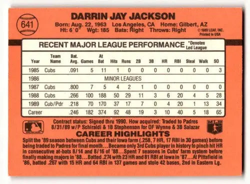 1990 Donruss #641 Darrin Jackson San Diego Padres Baseball Cards EX/ ID:56186 - Baseball Card Single