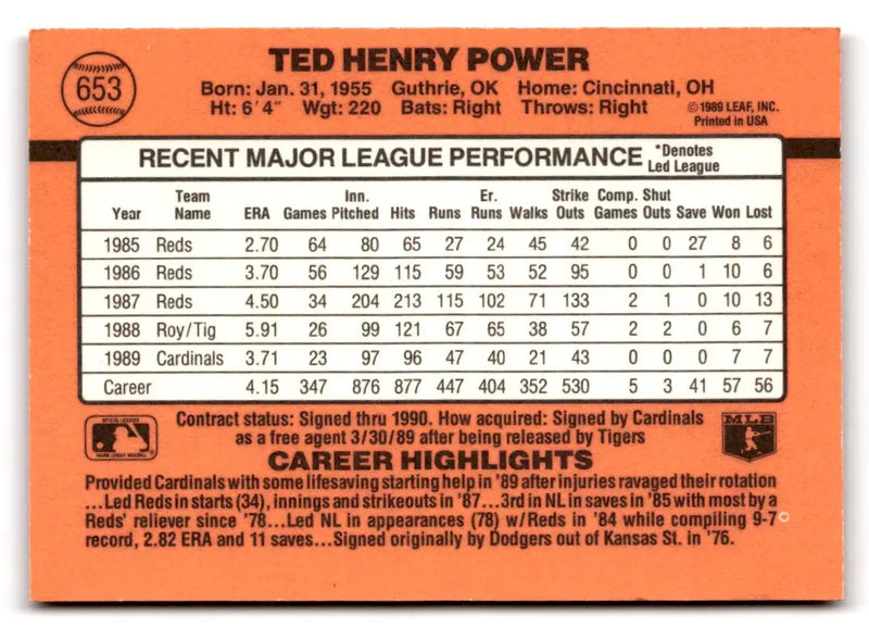 1990 Donruss #653 Ted Power - Baseball Card Single