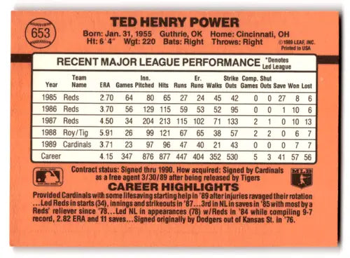1990 Donruss #653 Ted Power NM-MT Cardinals ID:71414 - Baseball Card Single