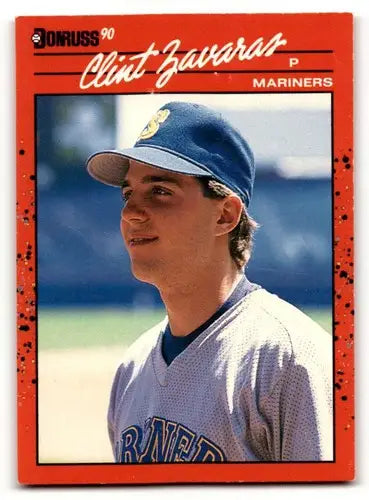 Original gloss Clint Zavaras Seattle Mariners baseball card from 1990 Donruss series