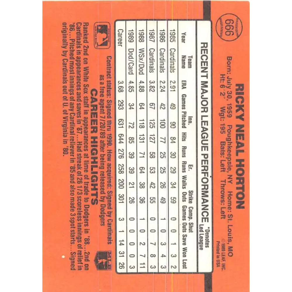 1990 Donruss #666 Ricky Horton VG-EX St. Louis Cardinals Baseball Card - Baseball Card Single