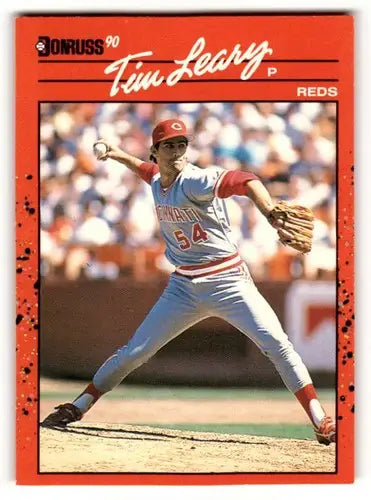 Original gloss 1990 Donruss Tim Leary Cincinnati Reds baseball card, Leary Cincinnati Reds image