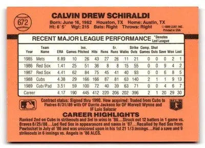 1990 Donruss #672 Calvin Schiraldi - Baseball Card Single