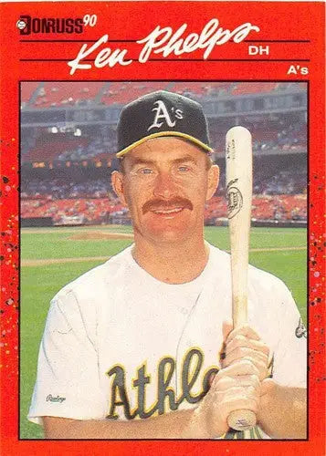 Original gloss Ken Phelps baseball card 1990 Donruss #675 NM-MT Athletics offr