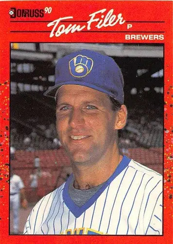 Original gloss Tom Filer baseball card from 1990 Donruss NM-MT Brewers ID 5247