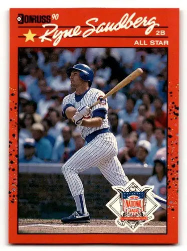 Original gloss Ryne Sandberg Chicago baseball card featuring Sandberg Chicago Cubs team logo