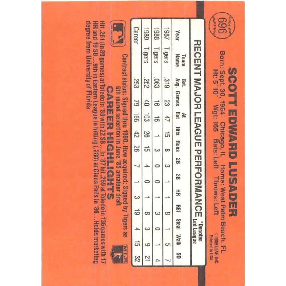 1990 Donruss #696 Scott Lusader VG-EX Detroit Tigers Baseball Card - Baseball Card Single