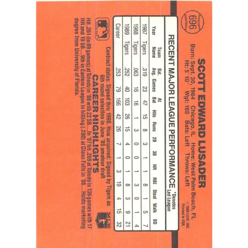 1990 Donruss #696 Scott Lusader VG-EX Detroit Tigers Baseball Card - Baseball Card Single