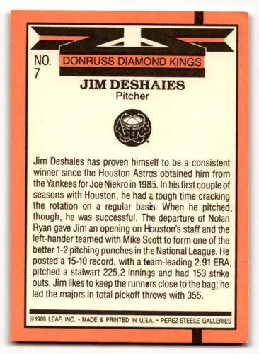 Original gloss Jim Deshaies Houston Astros baseball card from 1990 Donruss #7