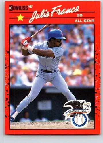 Original gloss Julio Franco baseball card from 1990 Donruss #701a sports cards collection
