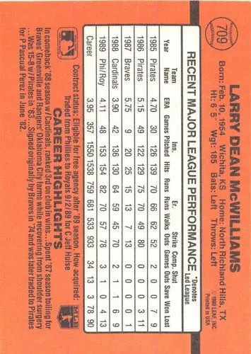 1990 Donruss #709 Larry McWilliams NM-MT Royals - Baseball Card Single