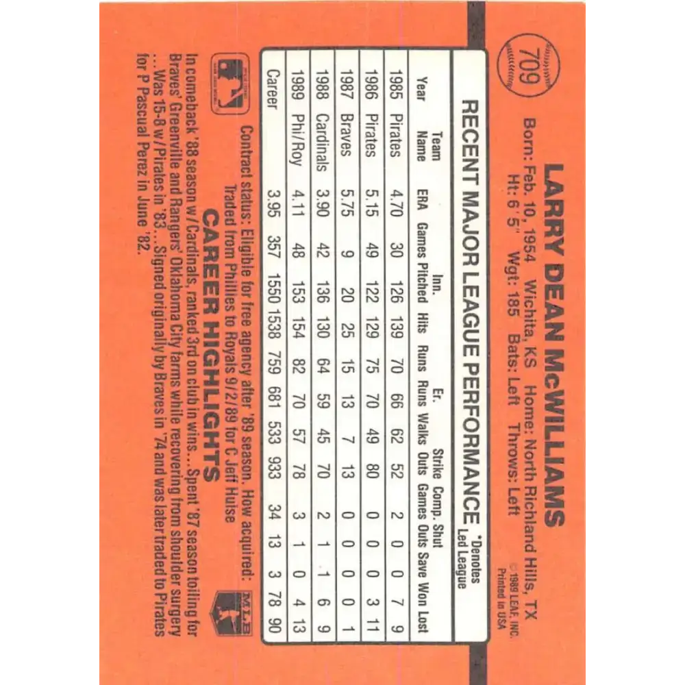 1990 Donruss #709 Larry McWilliams VG-EX Kansas City Royals Baseball Card - Baseball Card Single
