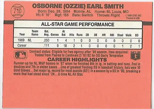1990 Donruss #710b Ozzie Smith NM-MT Cardinals AS ID:25483 - Baseball Card Single