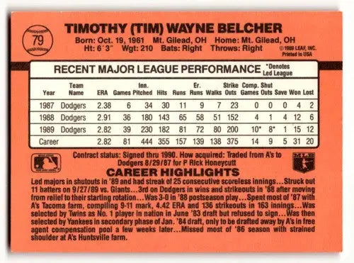 1990 Donruss #79 Tim Belcher Los Angeles Dodgers Baseball Cards EX/N ID:54691 - Baseball Card Single