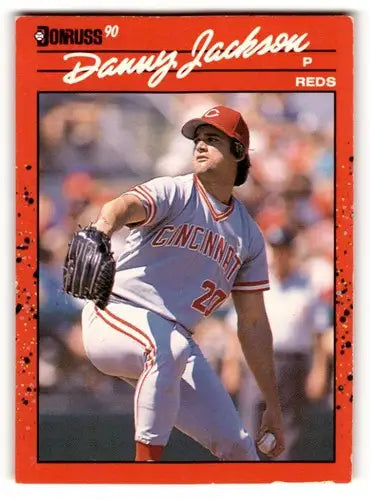 Original gloss Danny Jackson Cincinnati Reds baseball card from 1990 Donruss exhibit