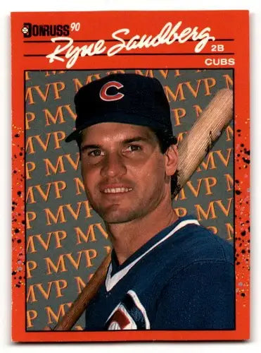 Original gloss Ryne Sandberg Chicago baseball card from 1990 Donruss Chicago Cubs
