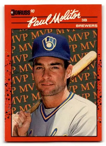 Original gloss Paul Molitor Milwaukee Brewers baseball card from 1990 Donruss series