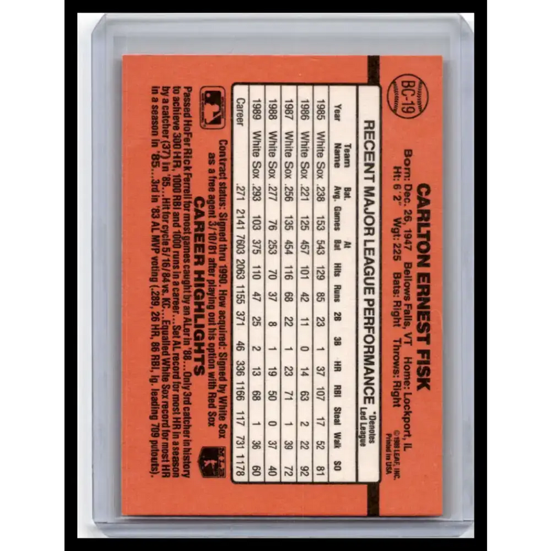 1990 Donruss #BC-19 Carlton Fisk NM-MT Chicago White Sox Baseball Card - Baseball Card Single