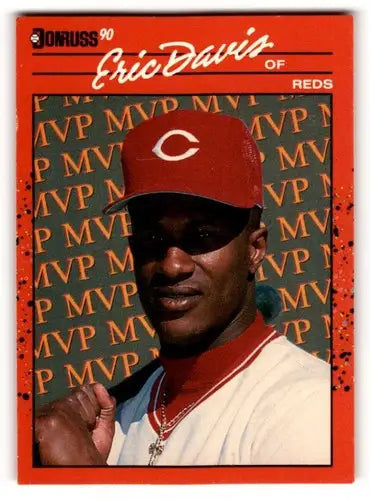 Eric Davis Cincinnati Reds baseball card from 1990 Donruss series displayed on product page
