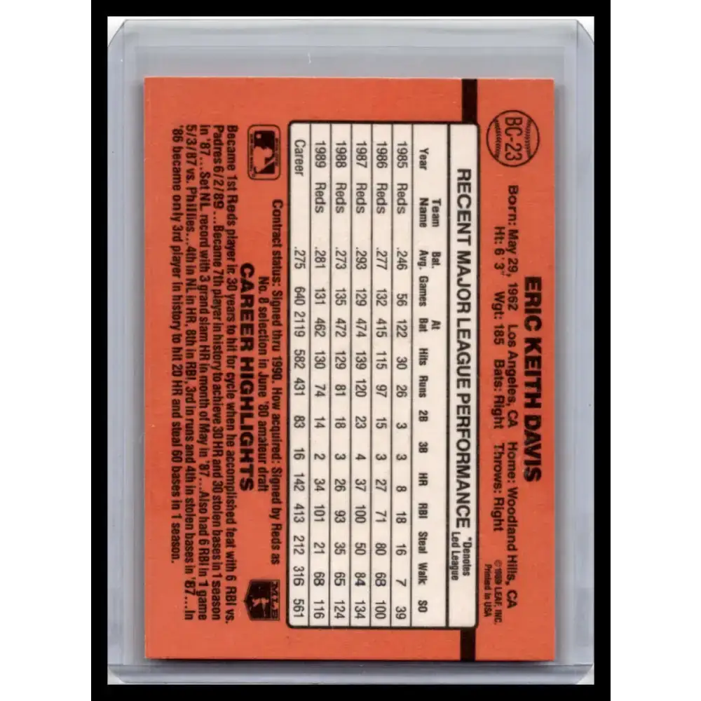 1990 Donruss #BC-23 Eric Davis NM-MT Cincinnati Reds Baseball Card - Baseball Card Single