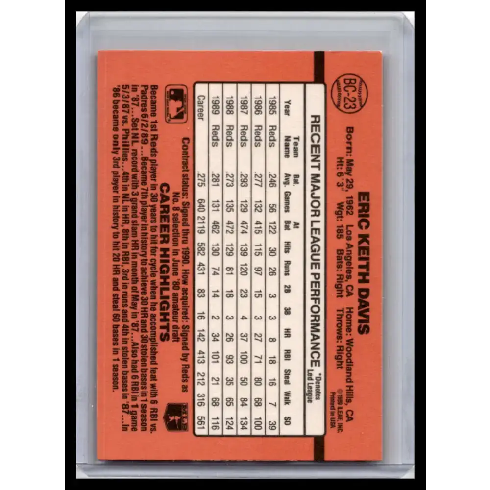 1990 Donruss #BC-23 Eric Davis NM-MT Cincinnati Reds Baseball Card - Baseball Card Single