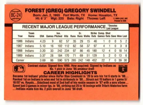 1990 Donruss #BC-24 Greg Swindell Cleveland Indians Baseball Cards E ID:62781 - Baseball Card Single
