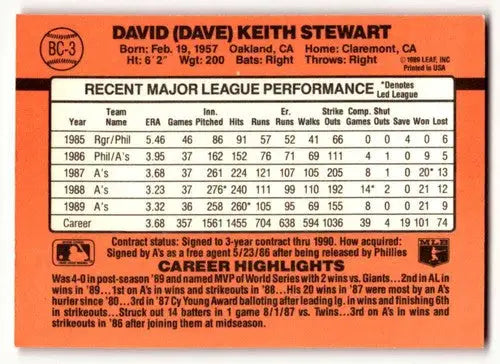 Original gloss Dave Stewart Oakland baseball card from 1990 Donruss Stewart Oakland Athletics