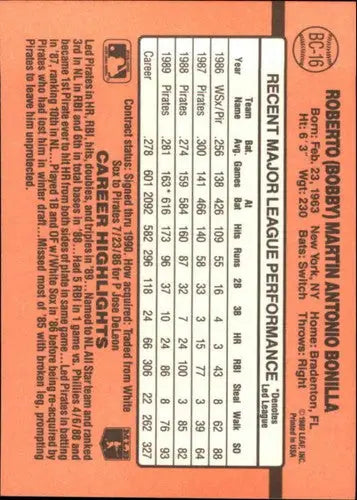 1990 Donruss Bonus MVPs #BC-16 Bobby Bonilla NM-MT Pirates - Baseball Card Single
