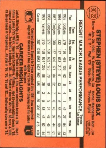 1990 Donruss Bonus MVPs #BC-22 Steve Sax NM-MT Yankees - Baseball Card Single