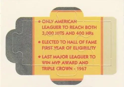 Original gloss baseball card puzzle piece from the Donruss Carl Yastrzemski collection