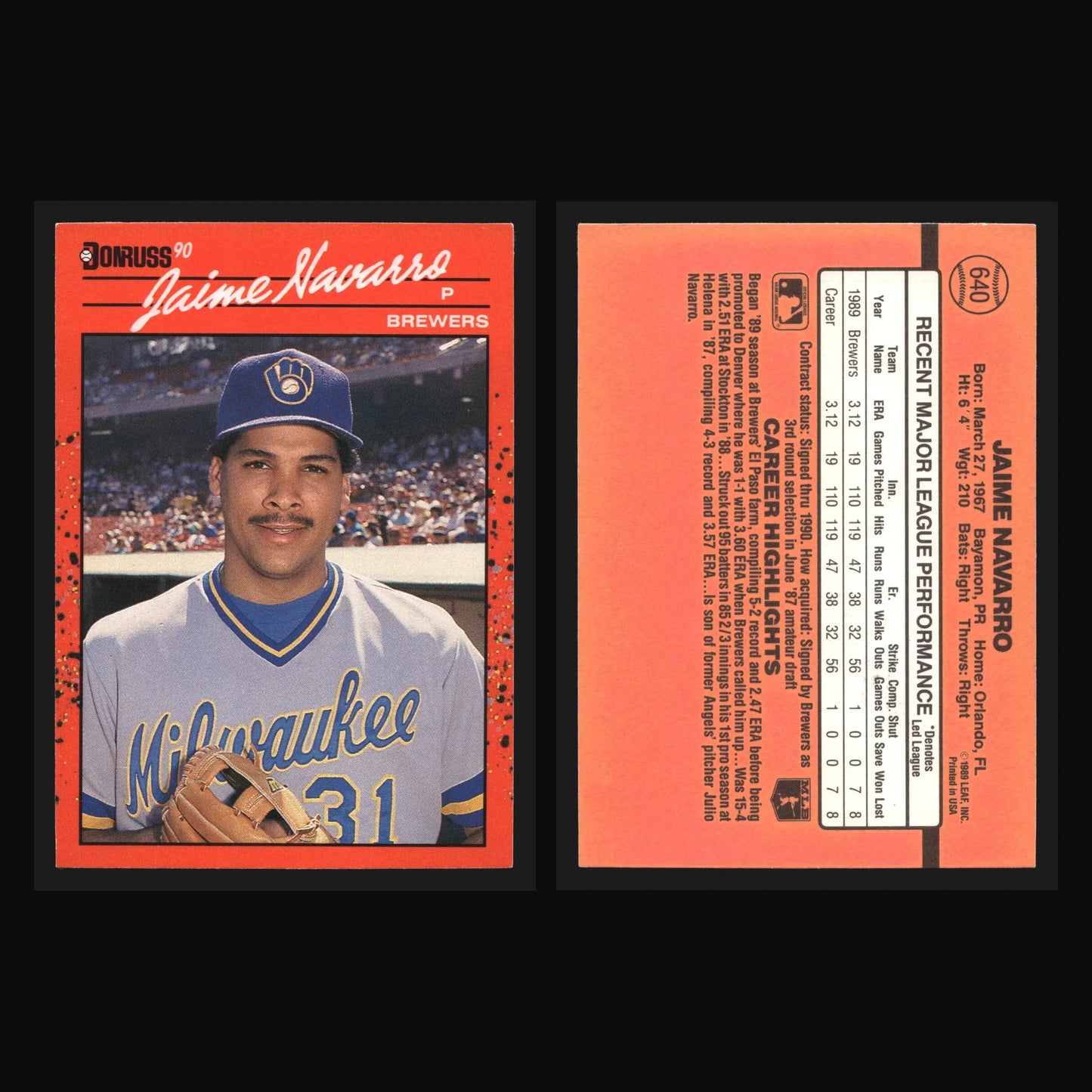 1990 Donruss Jaime Navarro #640 Milwaukee Brewers - Baseball Card Single